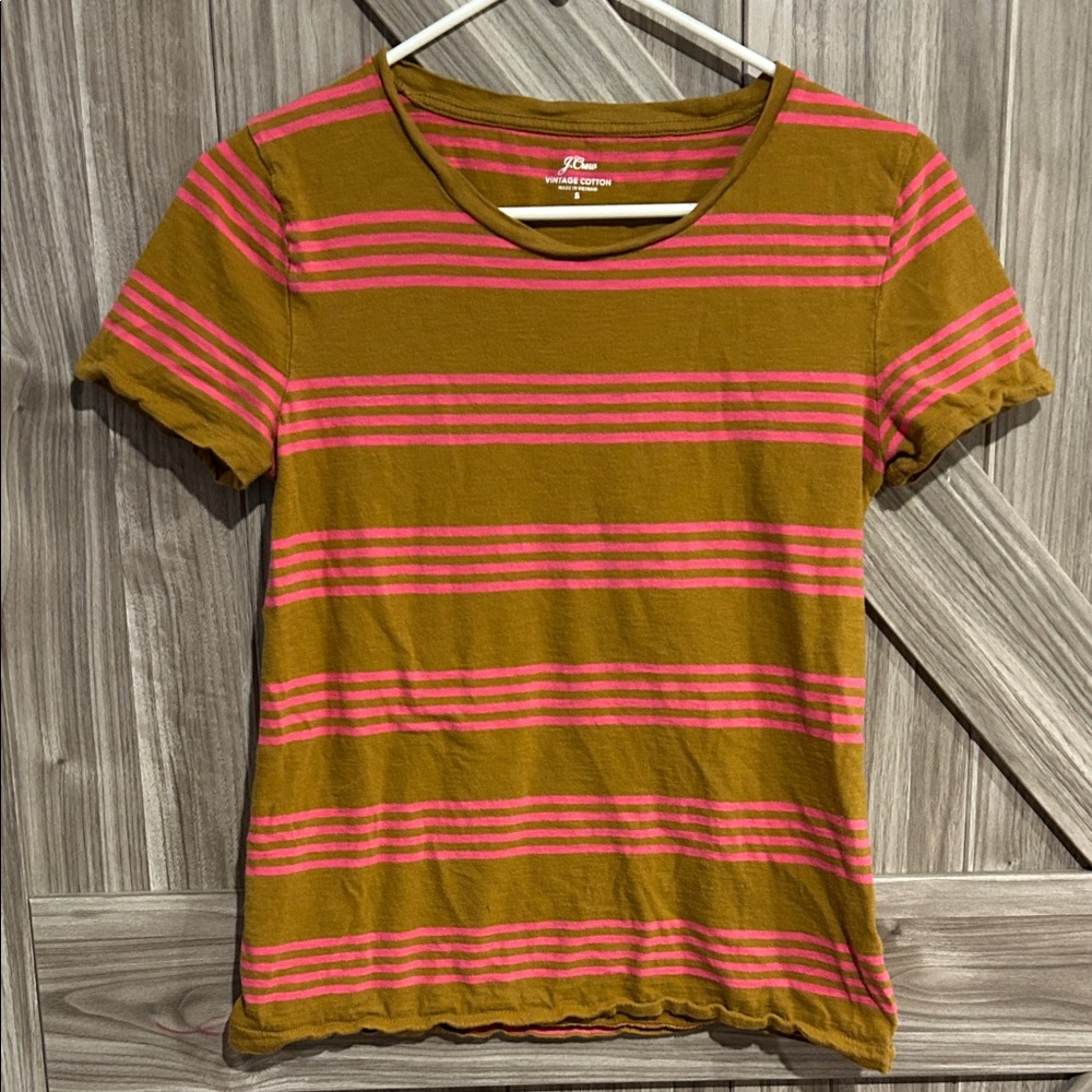 J. Crew Short Sleeve Tee in Pink and Brown Stripes